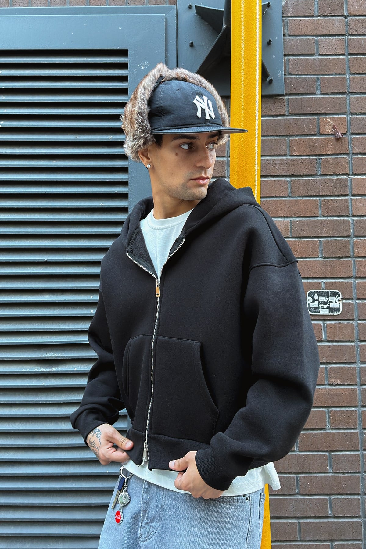 Puffer Black Boxy Fit Zippered Hoodie