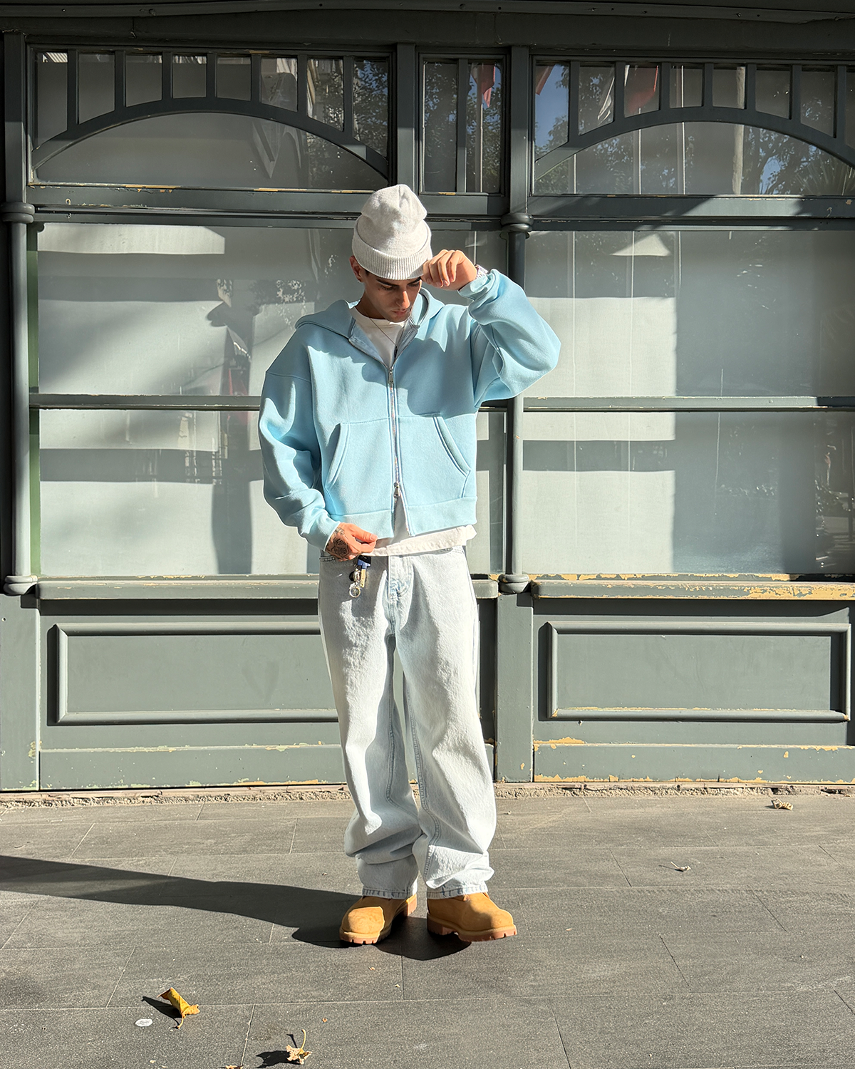 Puffer Baby Blue Boxy Fit Zippered Hoodie