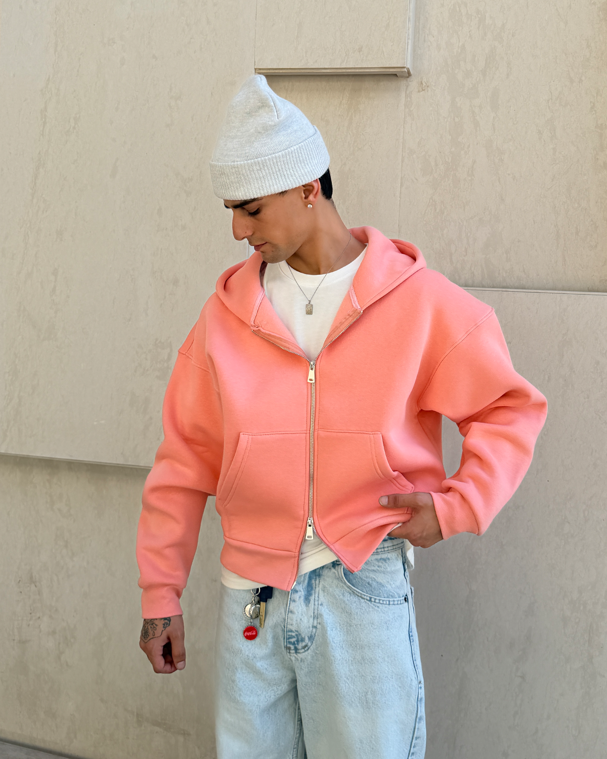 Puffer Baby Pink Boxy Fit Zippered Hoodie