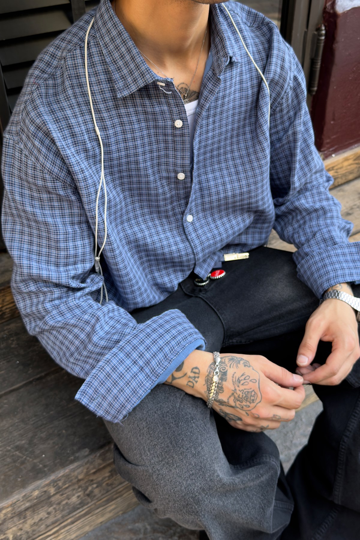 Blue Relax Fit Plaid Shirt