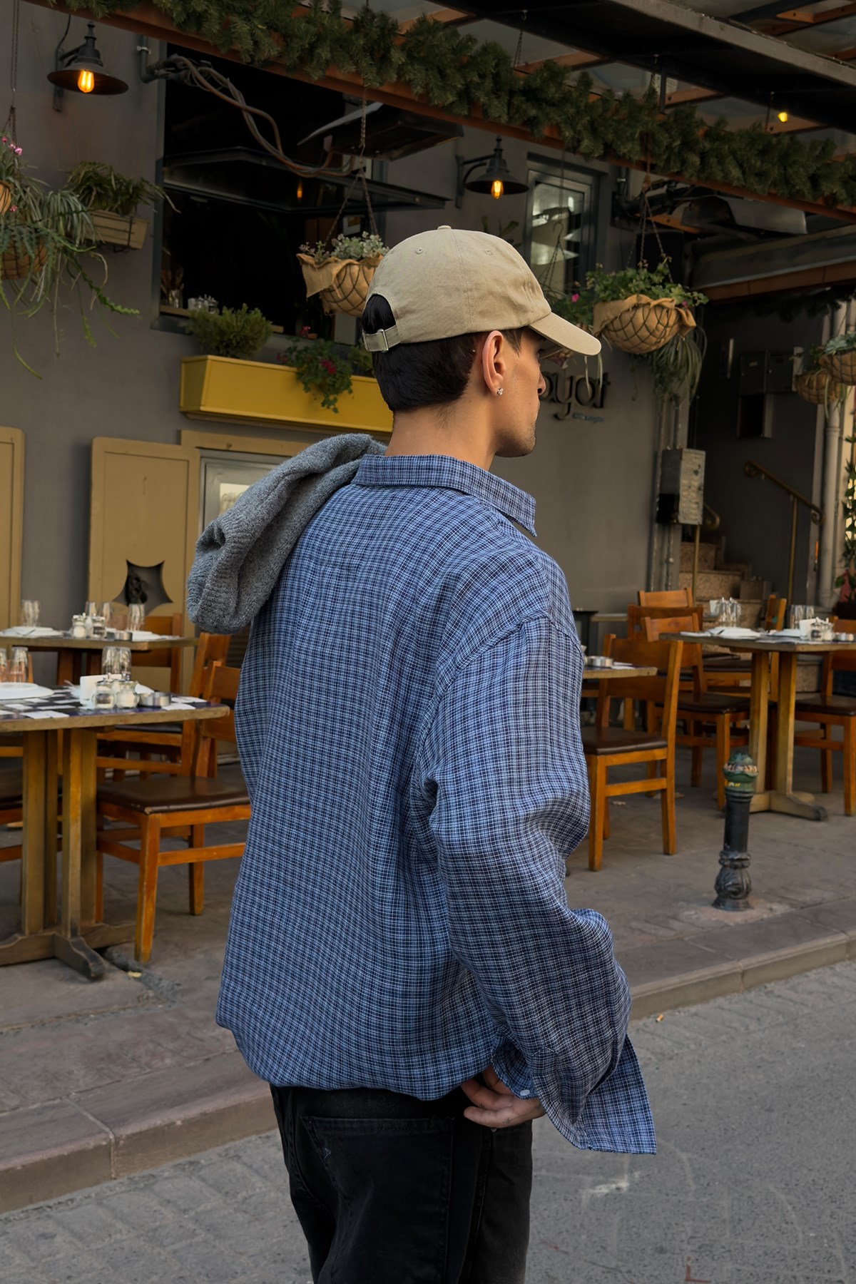 Blue Relax Fit Plaid Shirt