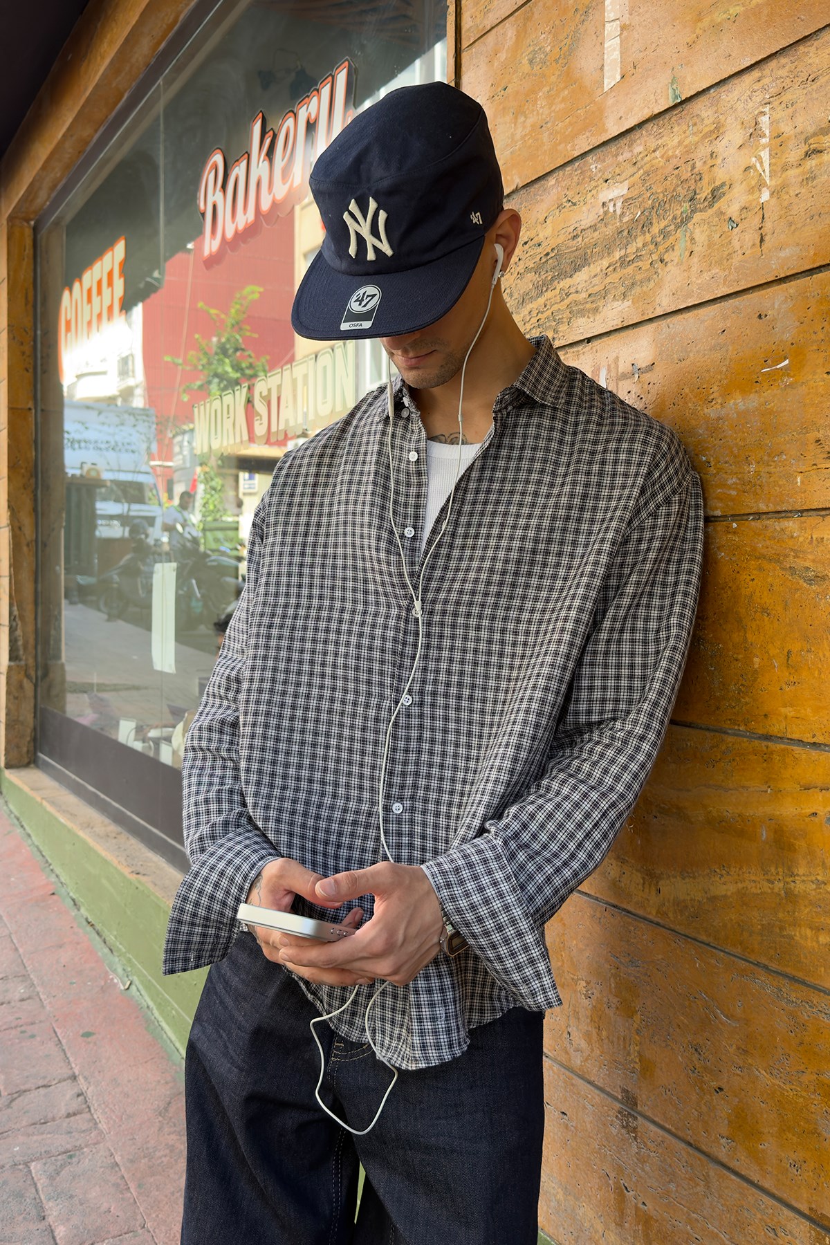 Black Relax Fit Plaid Shirt