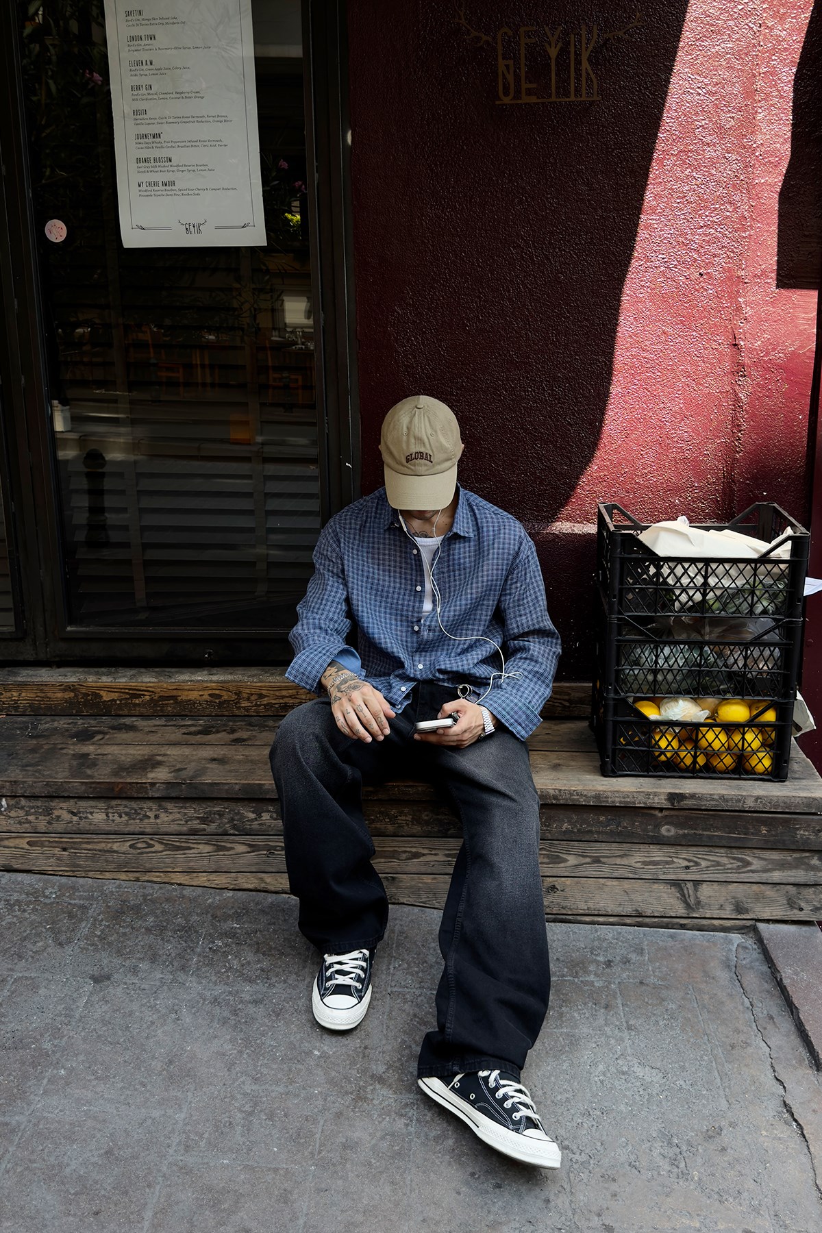 Blue Relax Fit Plaid Shirt