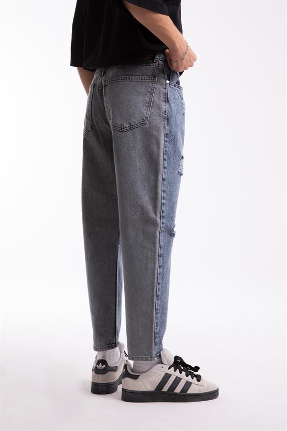 Ripped Detail Çift Renkli Regular Fit Jean