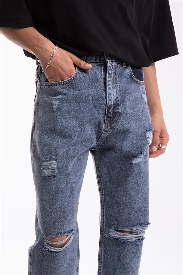 Ripped Detail Çift Renkli Regular Fit Jean
