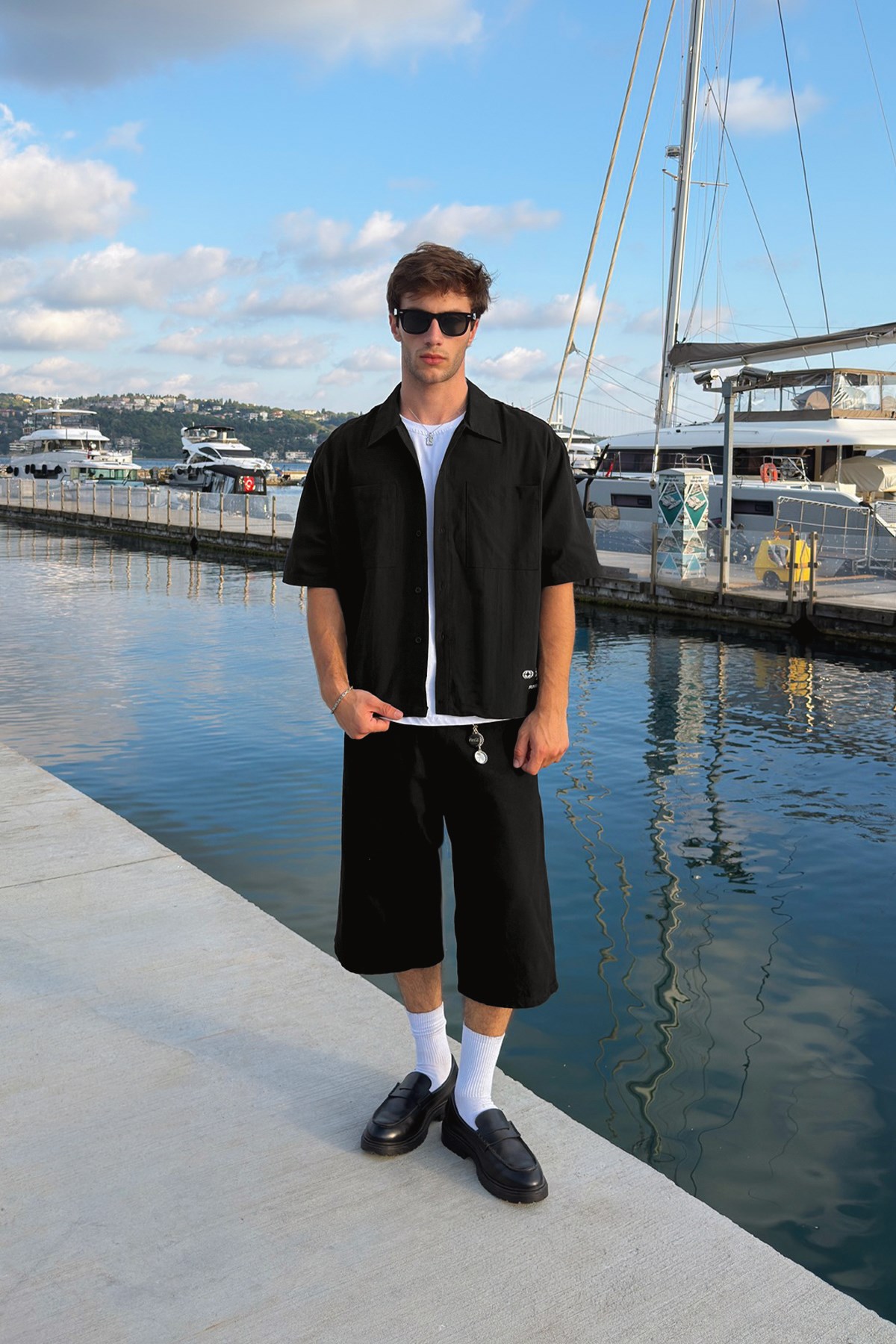 Riviera Boxy Camp-Collar Shirt - Black