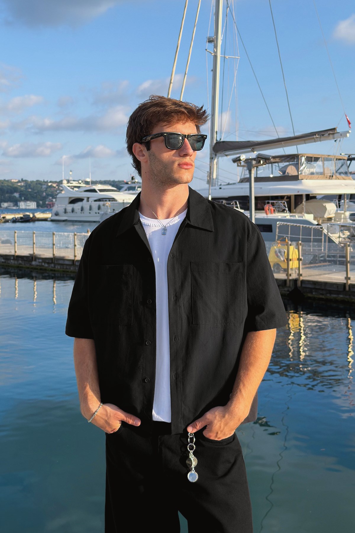 Riviera Boxy Camp-Collar Shirt - Black