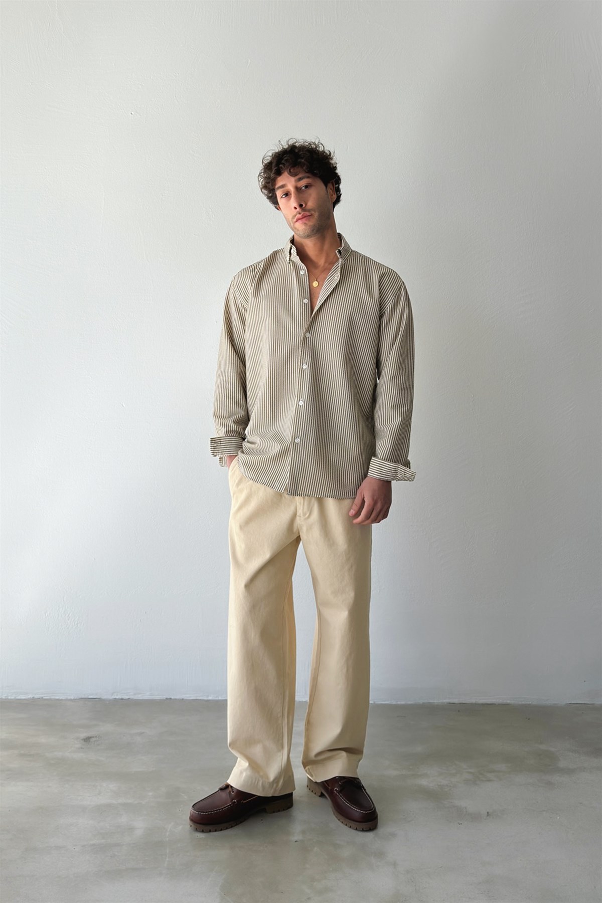 Solar Stripes Kahverengi Gofre Çizgili Gömlek