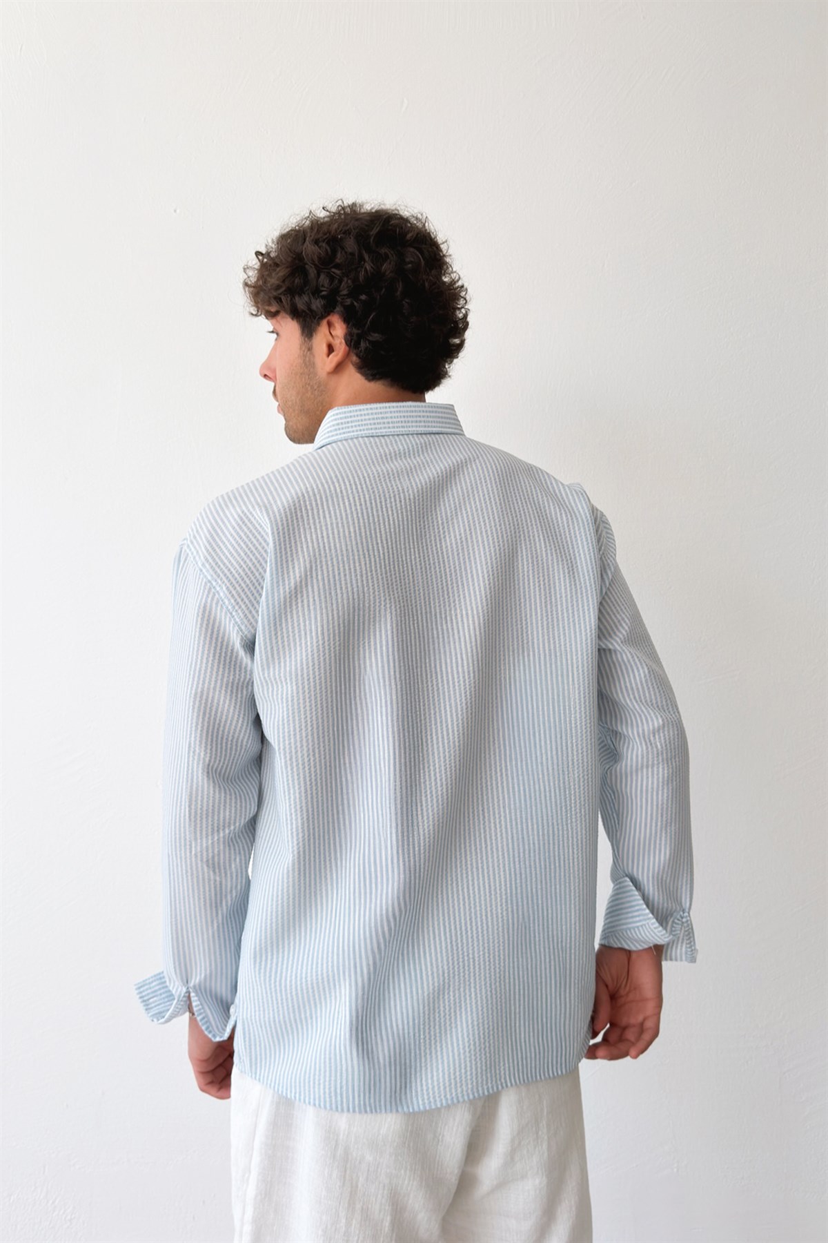 Solar Stripes Mavi Gofre Çizgili Gömlek