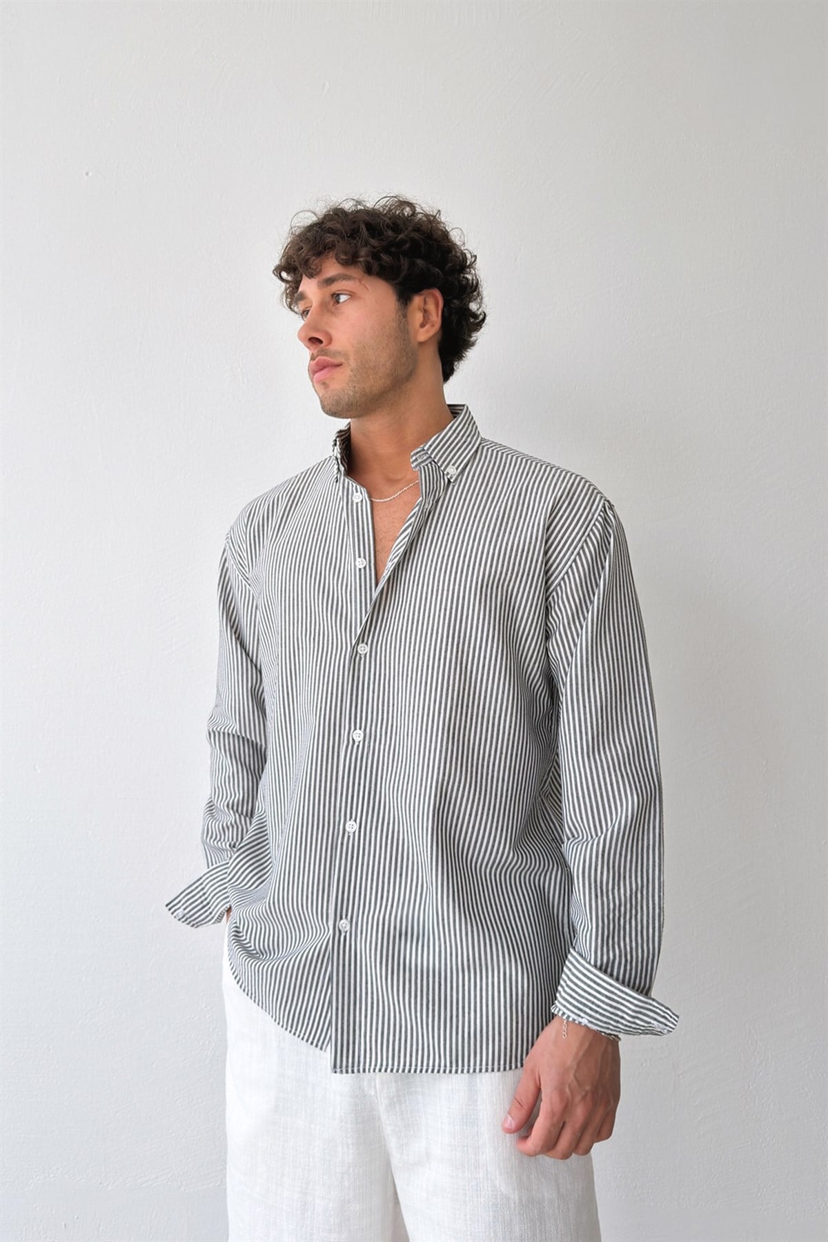 Solar Stripes Siyah Gofre Çizgili Gömlek