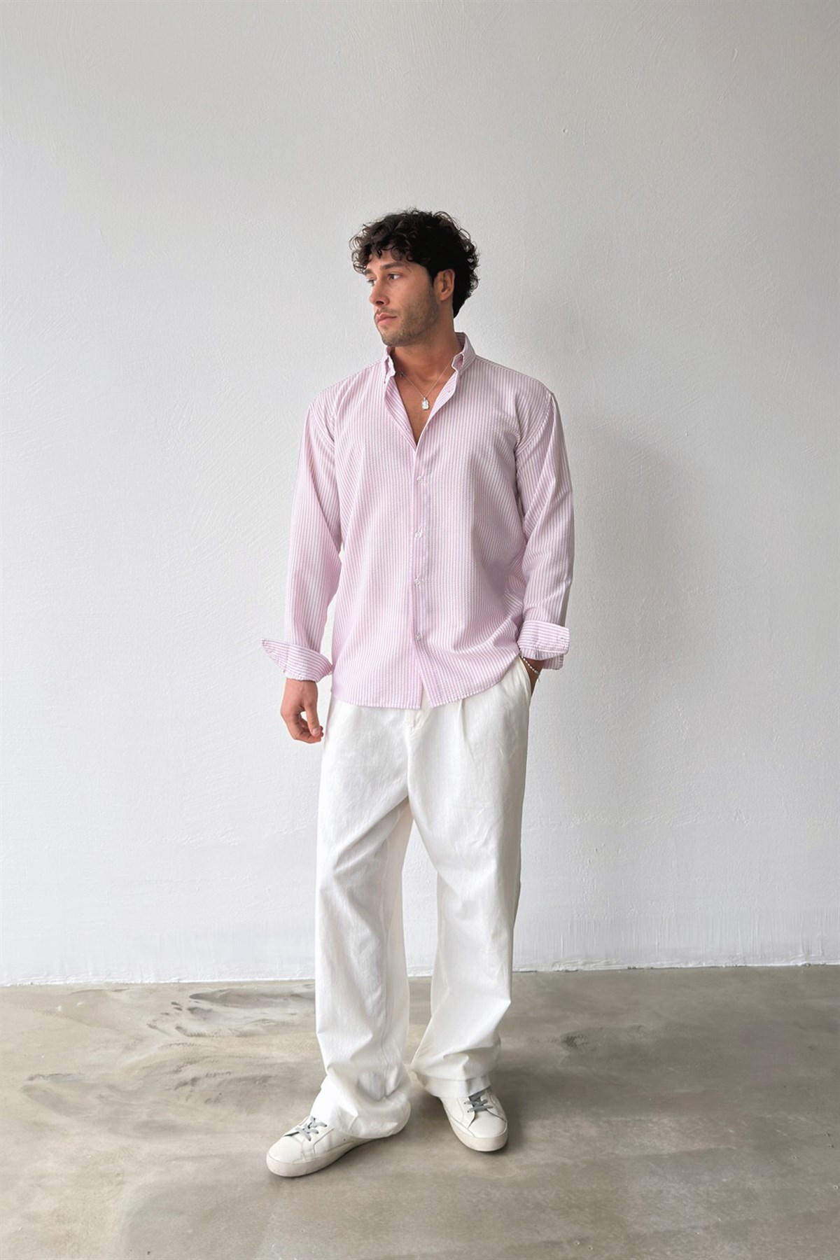 Solar Stripes Pembe Gofre Çizgili Gömlek