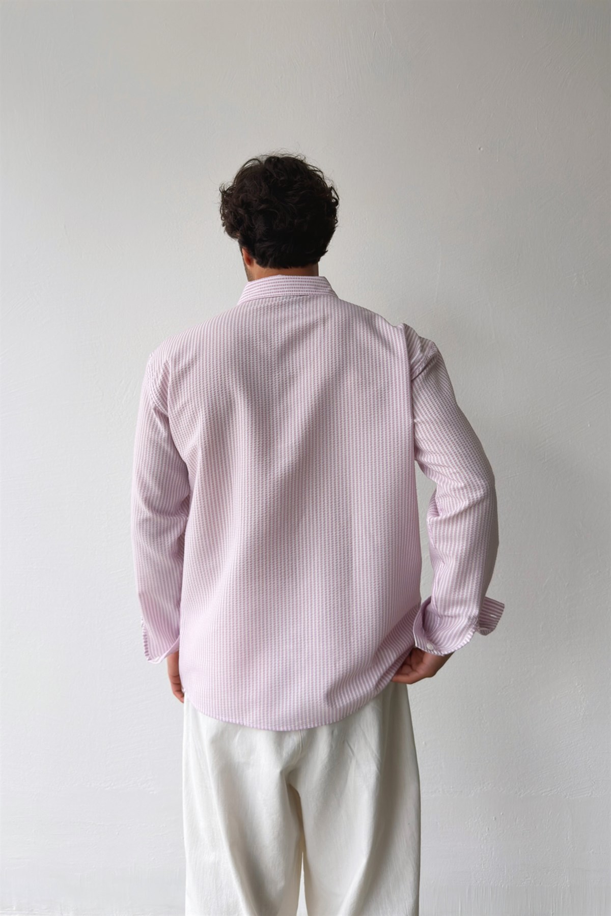 Solar Stripes Pembe Gofre Çizgili Gömlek