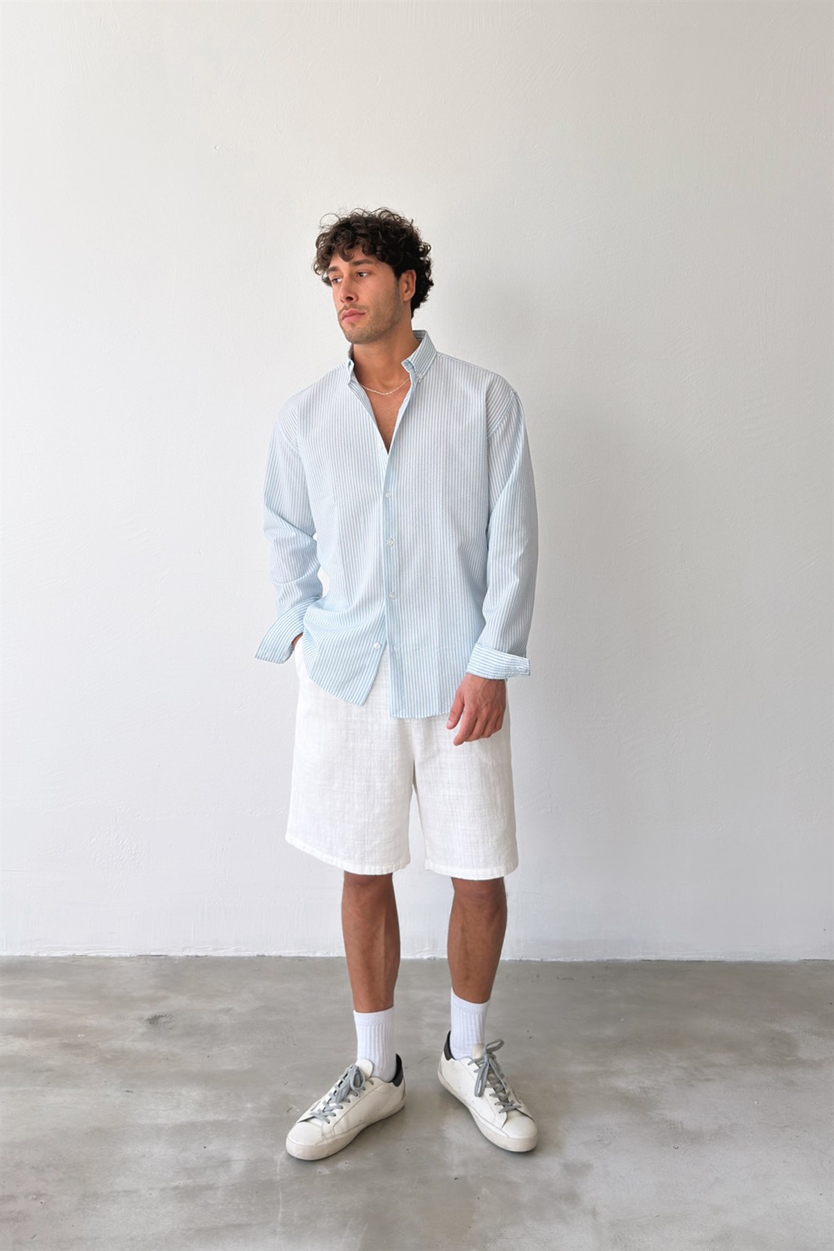 Solar Stripes Mavi Gofre Çizgili Gömlek