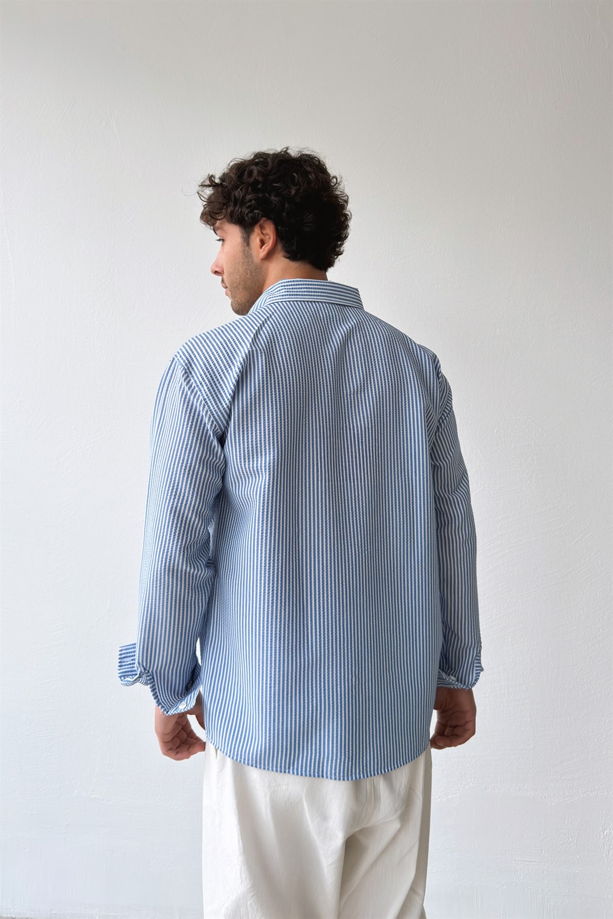 Solar Stripes Lacivert Gofre Çizgili Gömlek