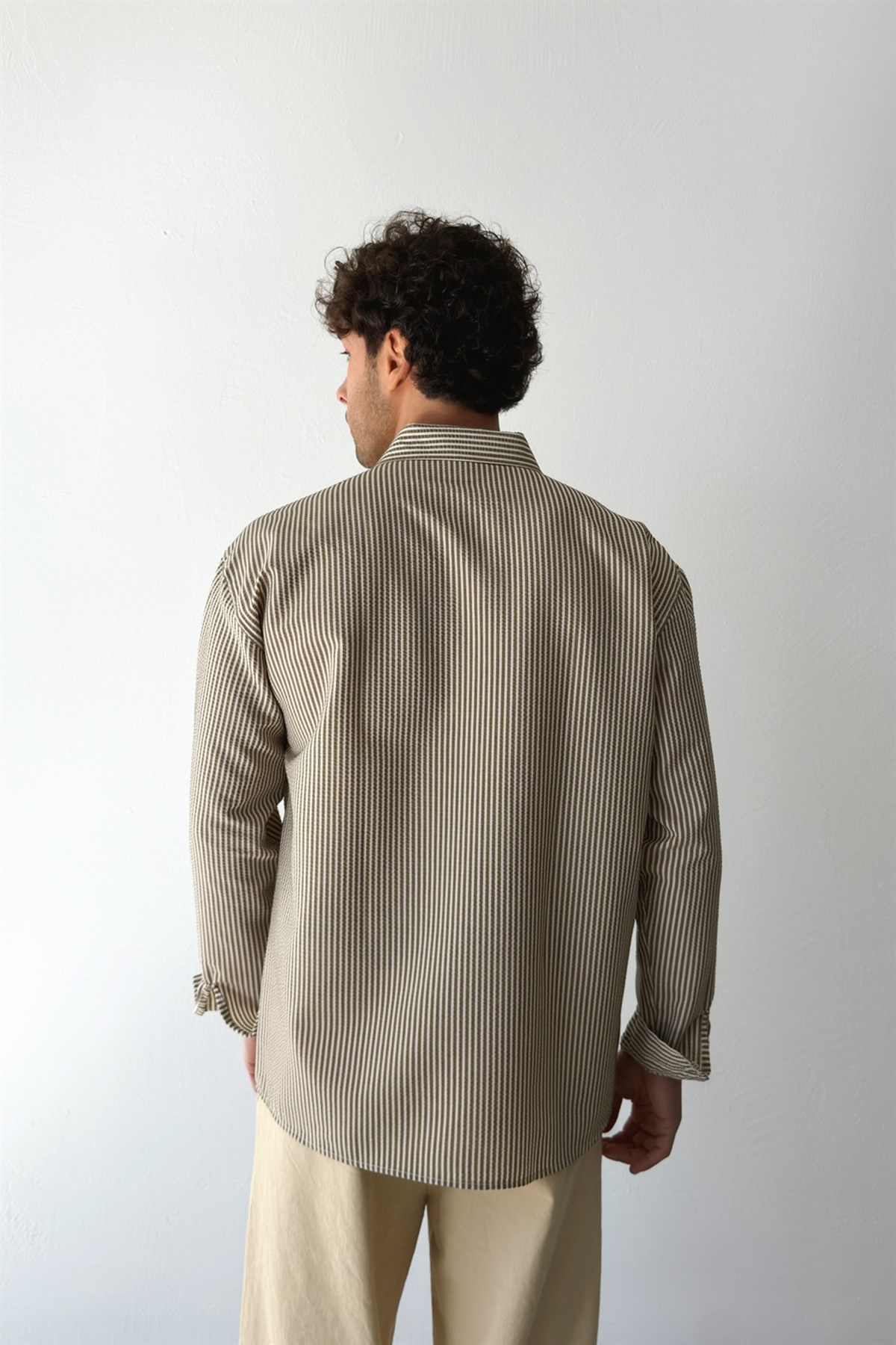 Solar Stripes Kahverengi Gofre Çizgili Gömlek