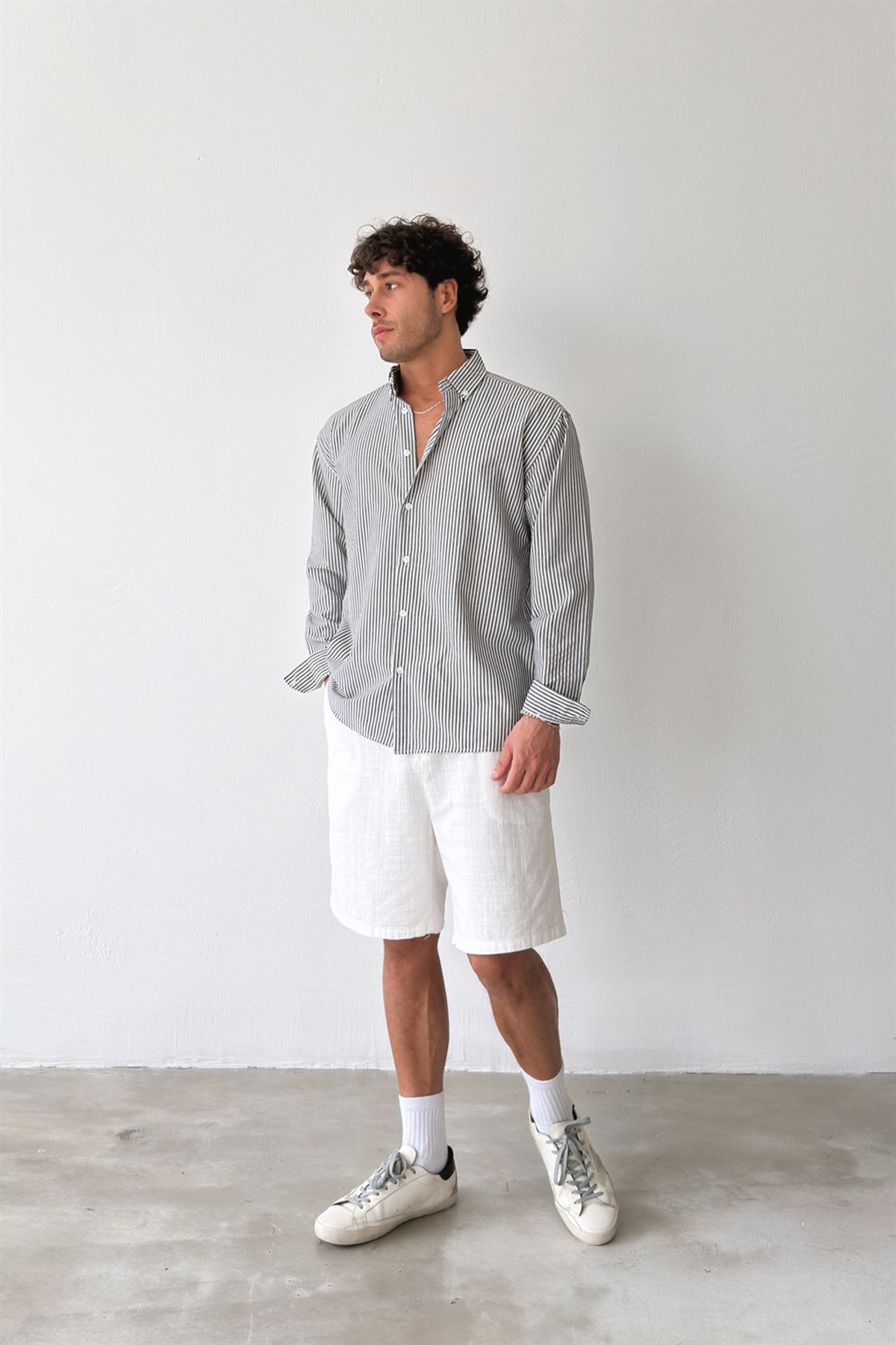 Solar Stripes Siyah Gofre Çizgili Gömlek