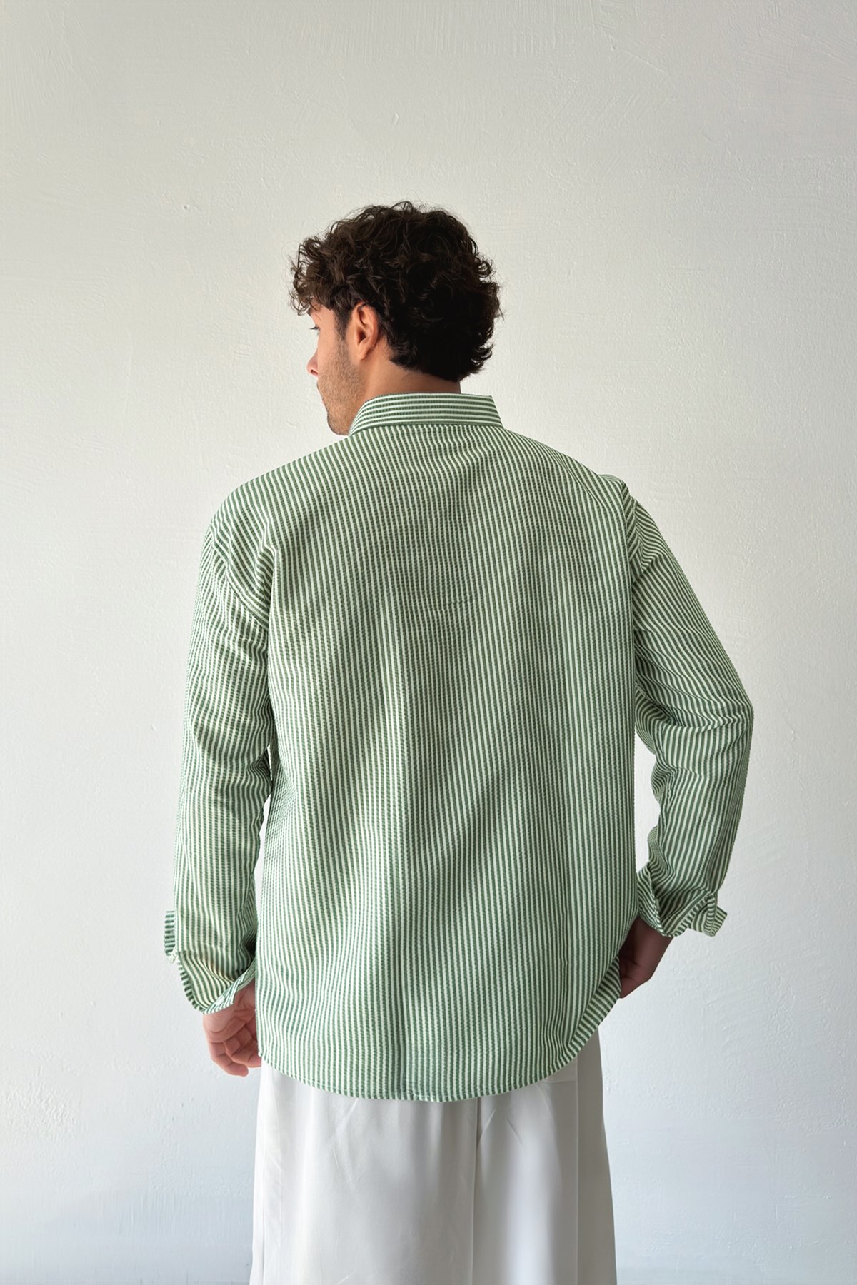 Solar Stripes Yeşil Gofre Çizgili Gömlek