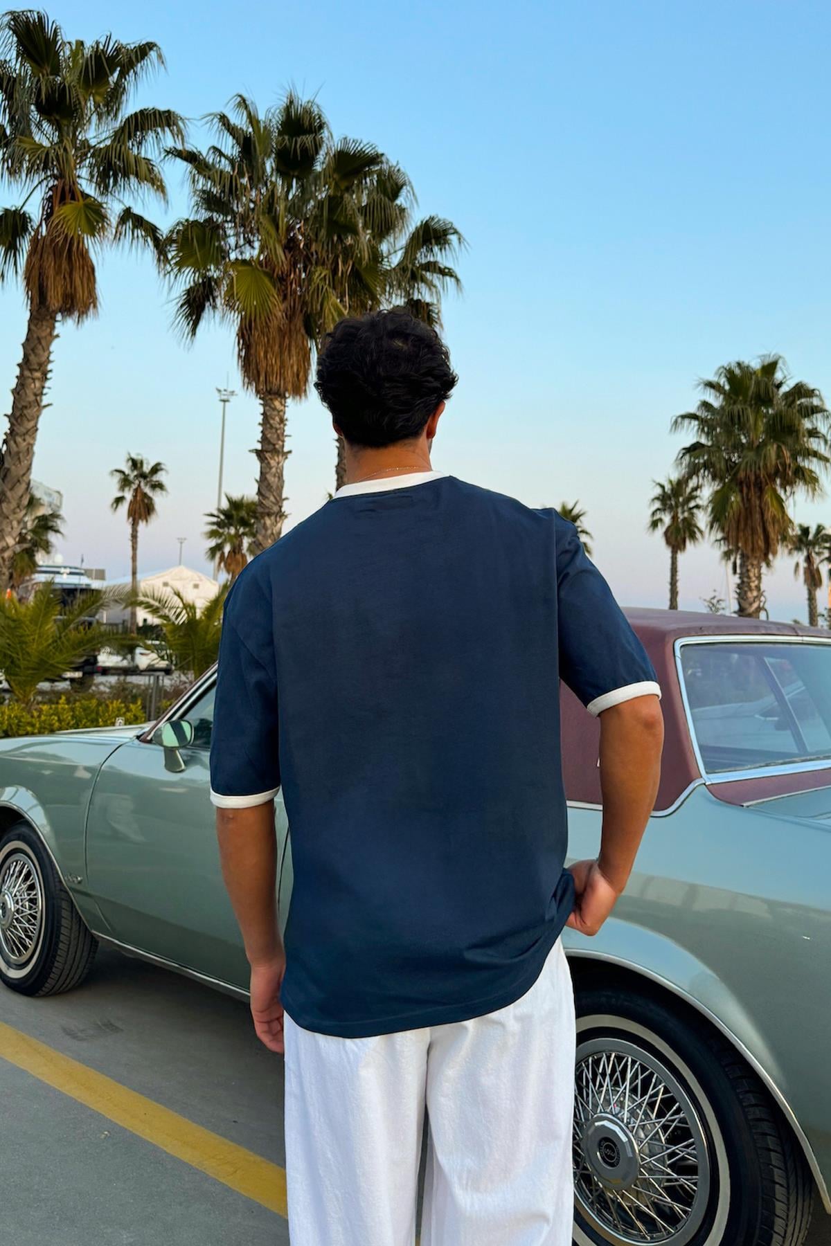 Sunset Valley Baskılı Oversize Tişört İndigo