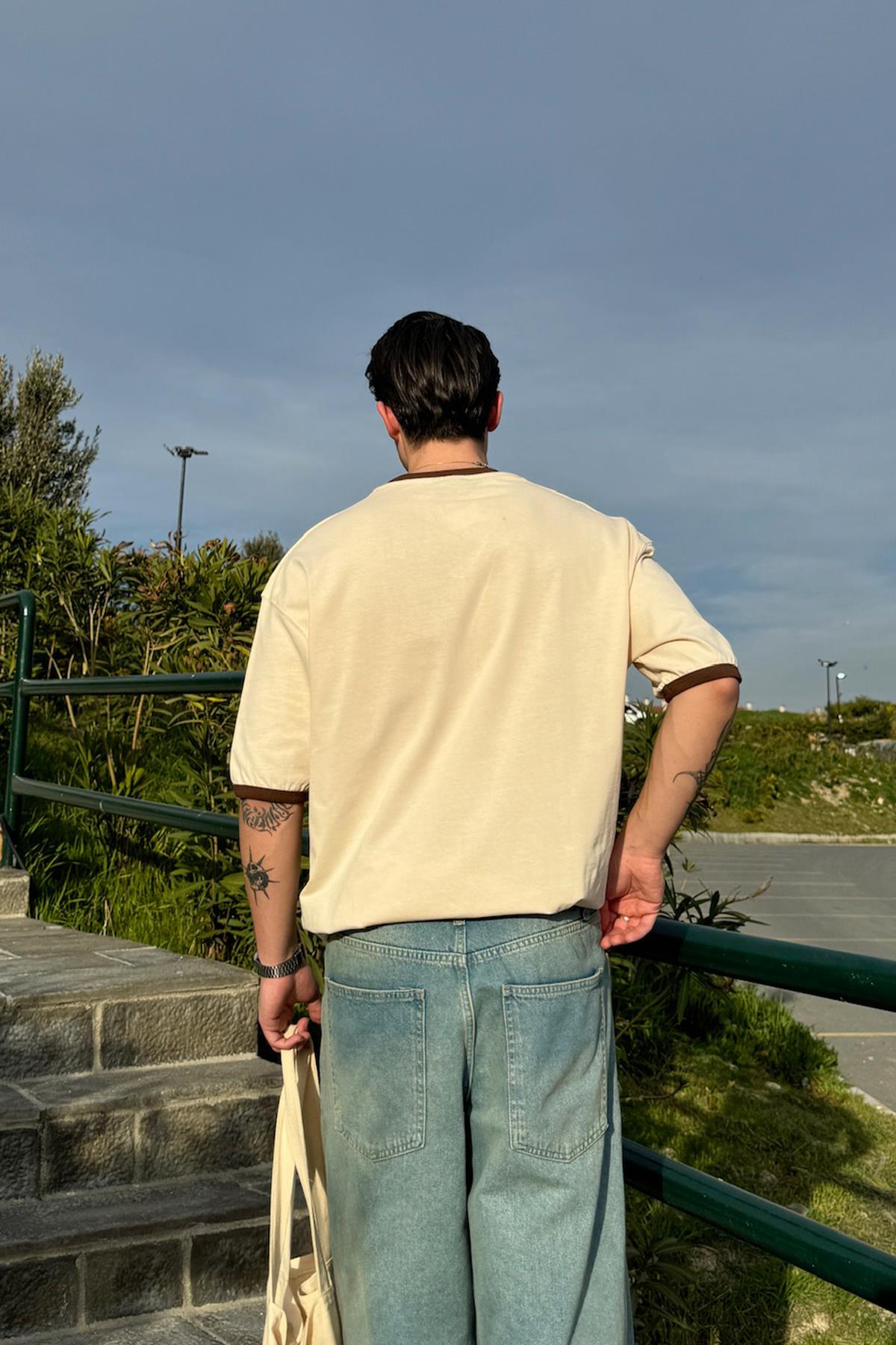 Sunset Valley Baskılı Oversize Tişört Bej