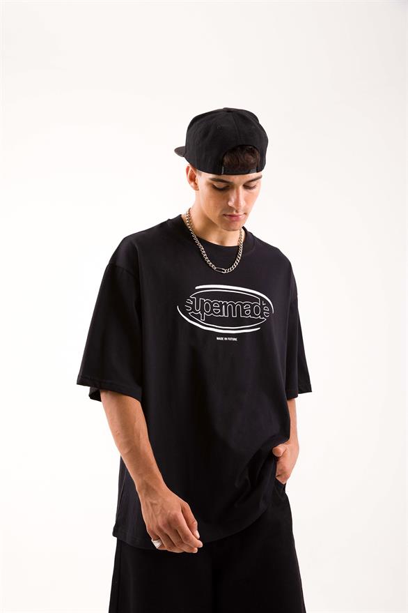 Supermade Baskılı Siyah Oversize Tişört