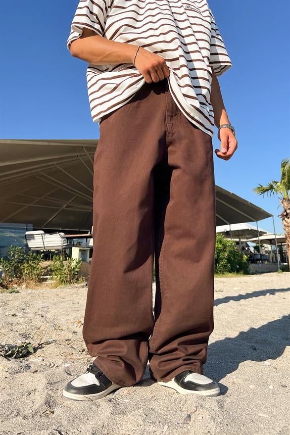 Theo Gabardin Kahverengi Baggy Pantolon