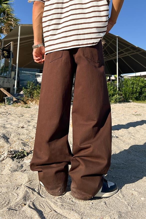 Theo Gabardin Kahverengi Baggy Pantolon