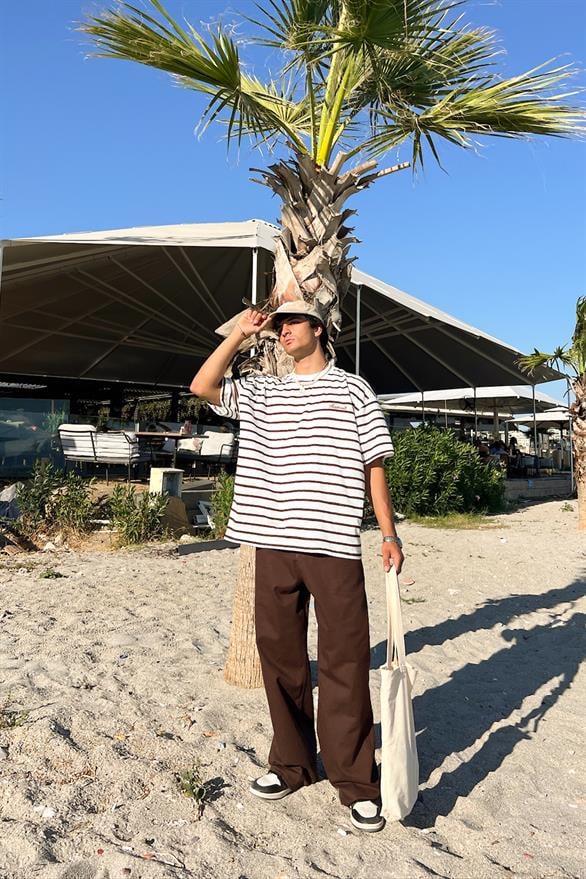 Theo Gabardin Kahverengi Baggy Pantolon