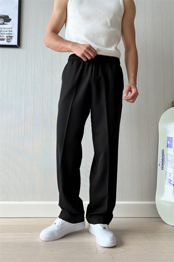 Timeless Bel Lastikli Kumaş Pantolon Siyah