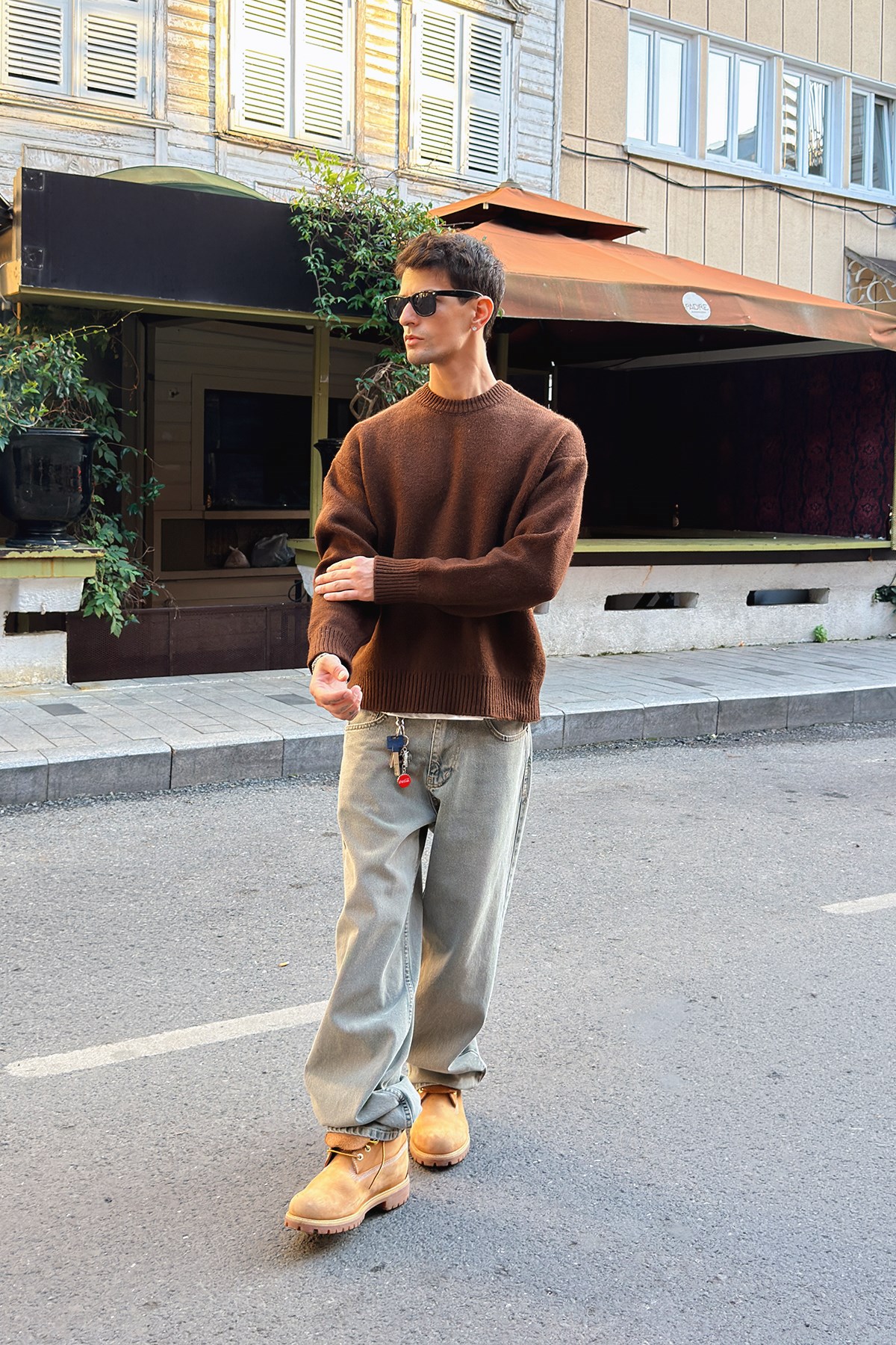Dark Brown Boxy Fit Crewneck Sweater