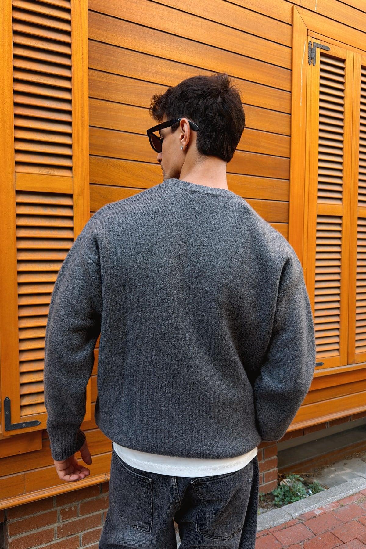 Dark Grey Boxy Fit Crewneck Sweater