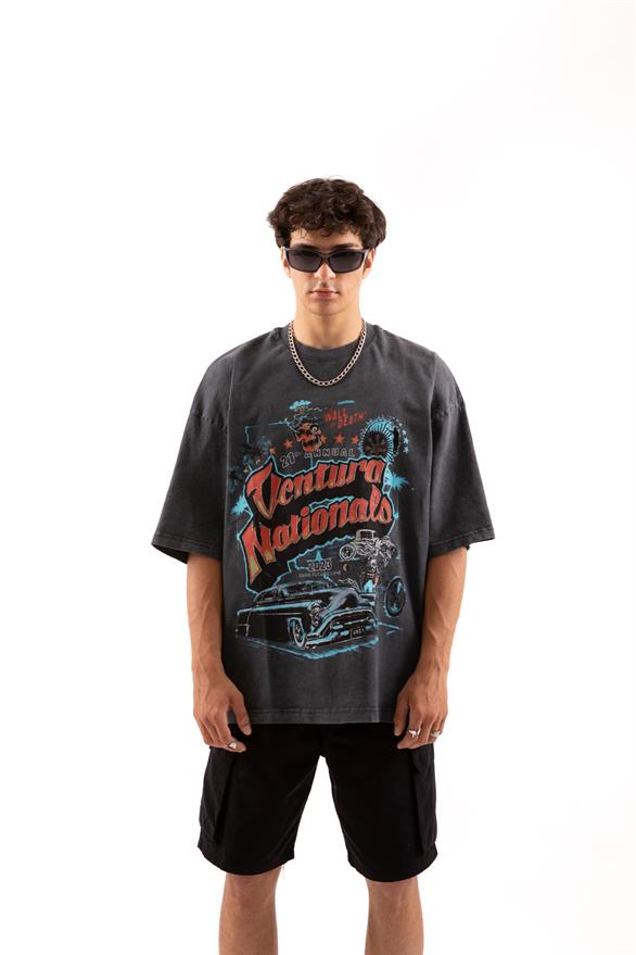 Ventura Baskılı Acid Wash Oversize Tişört