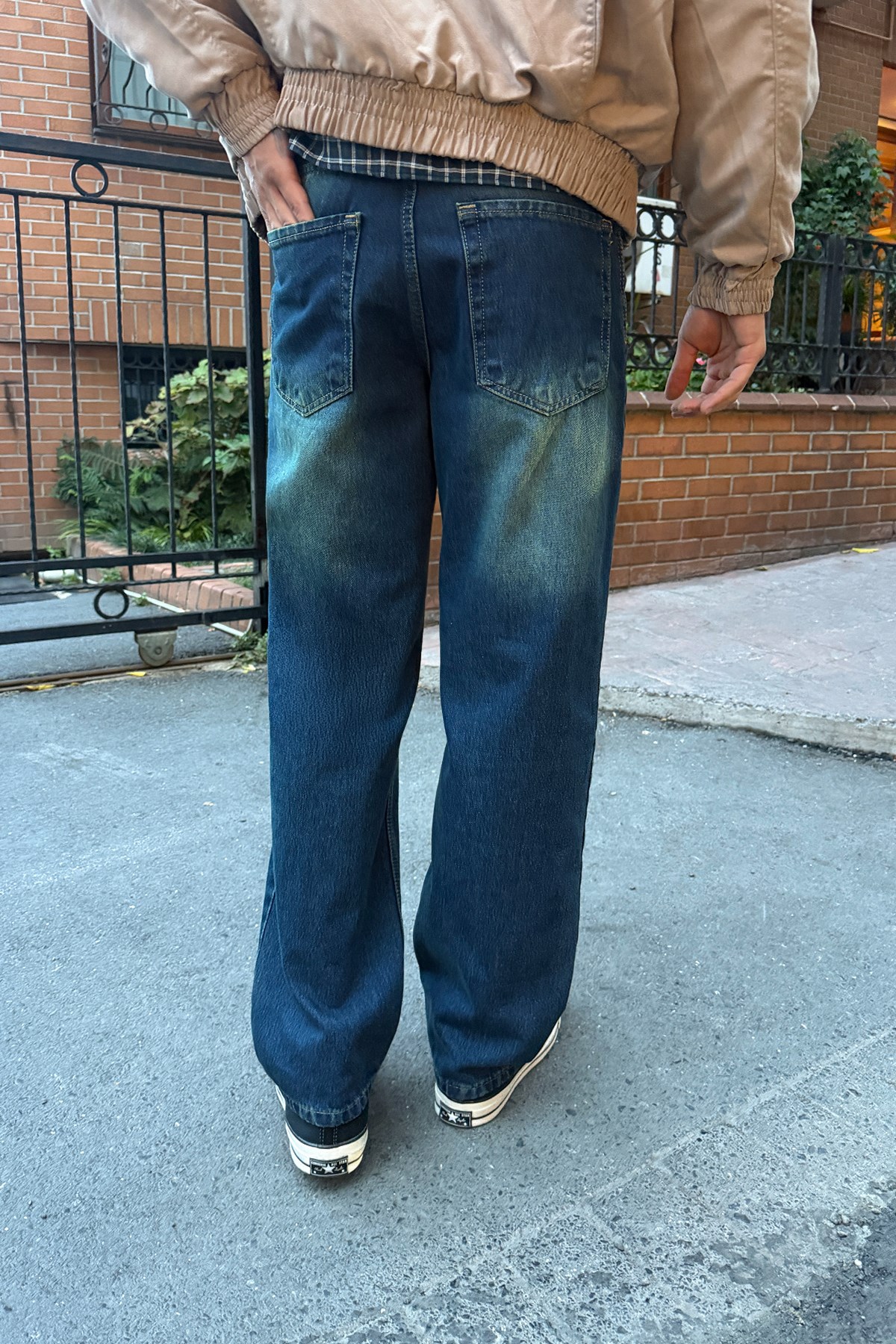 Washed Dark Blue Regular Pants