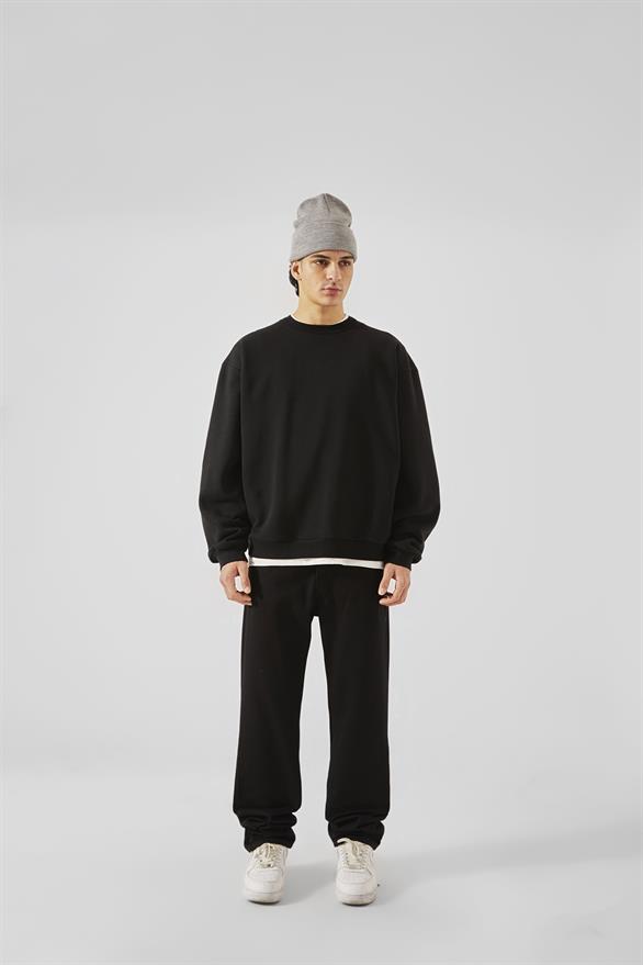 World Wıde Kabartma Baskılı Siyah Oversize Sweatshirt