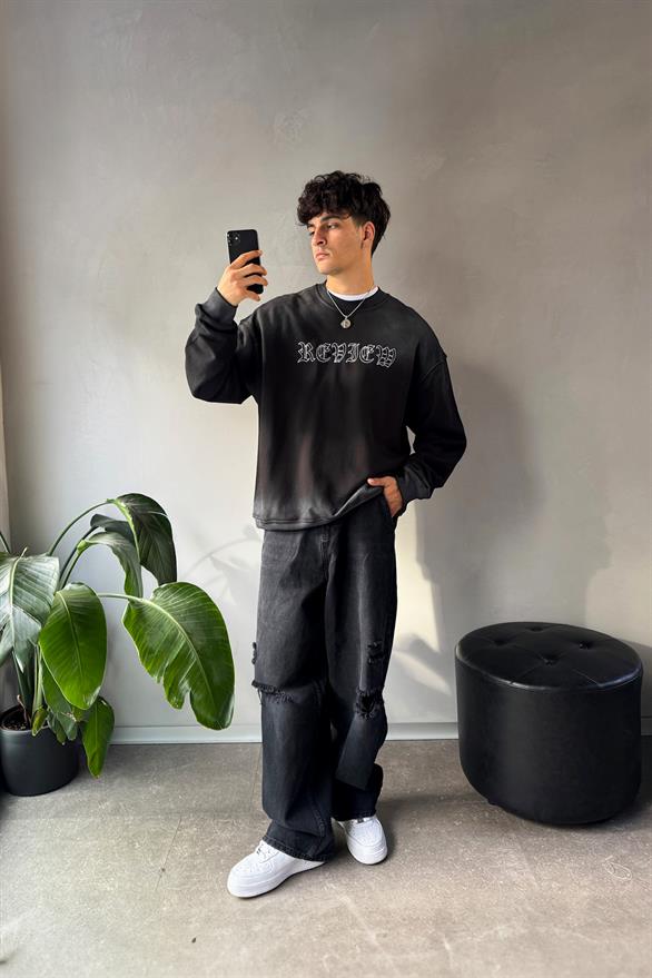 Rw Nakışlı Oversize Bisiklet Yaka Sweatshirt