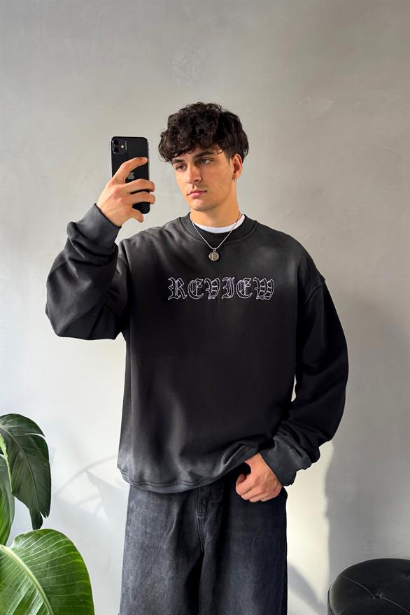 Rw Nakışlı Oversize Bisiklet Yaka Sweatshirt