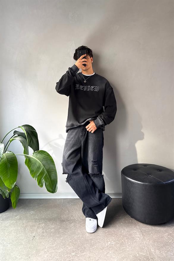 Rw Nakışlı Oversize Bisiklet Yaka Sweatshirt