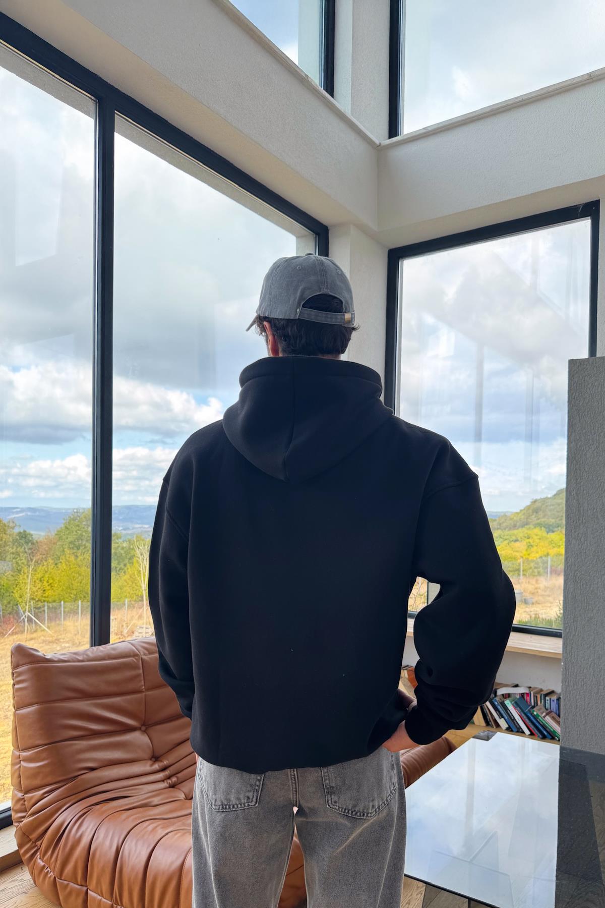 Yale Baskılı Hoodie Siyah