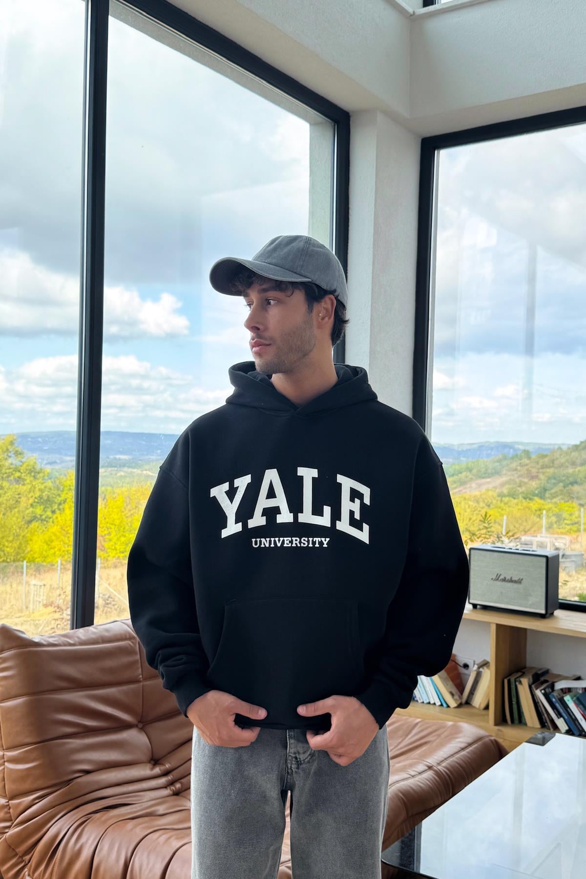 Yale Baskılı Hoodie Siyah