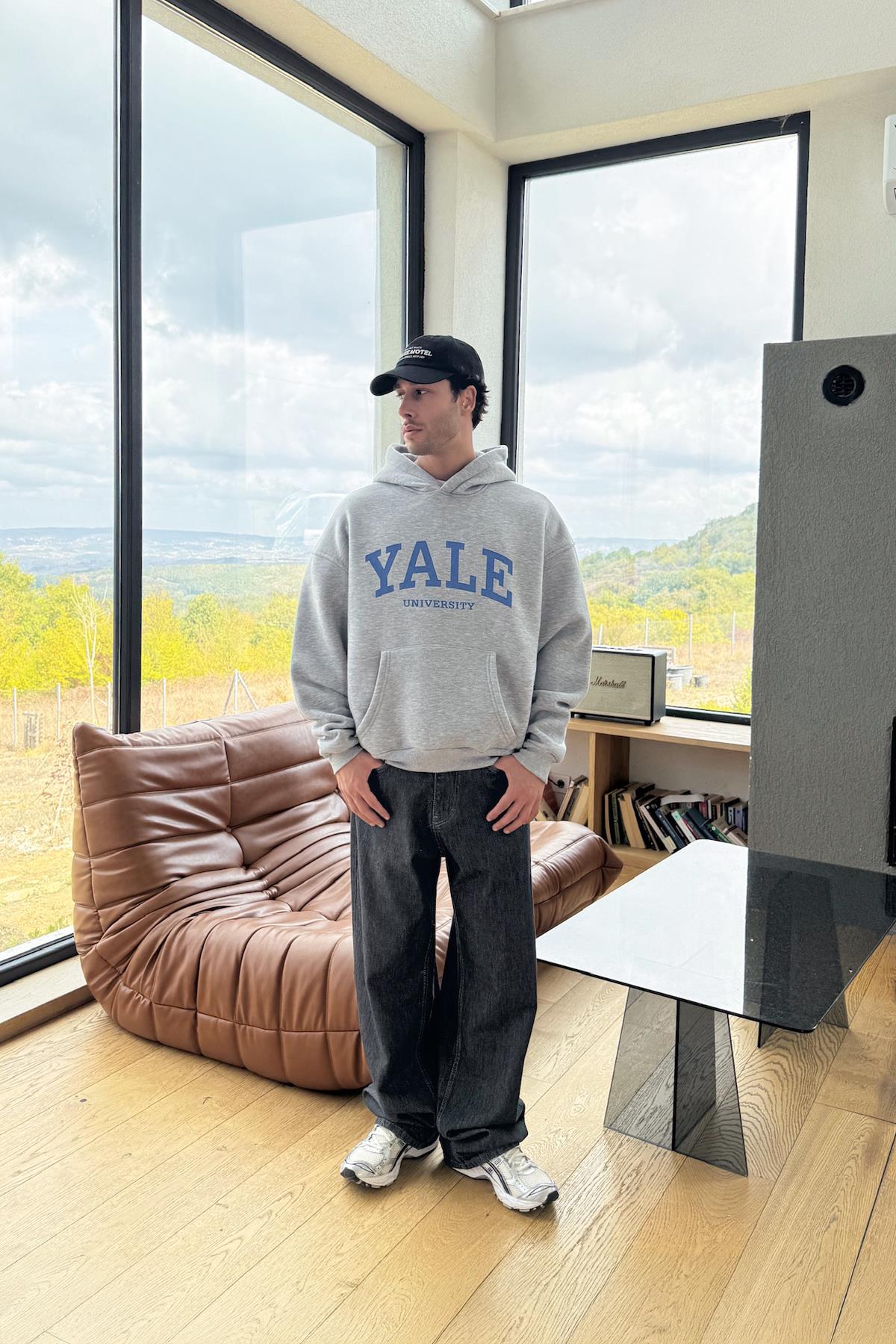 Yale Baskılı Hoodie Gri