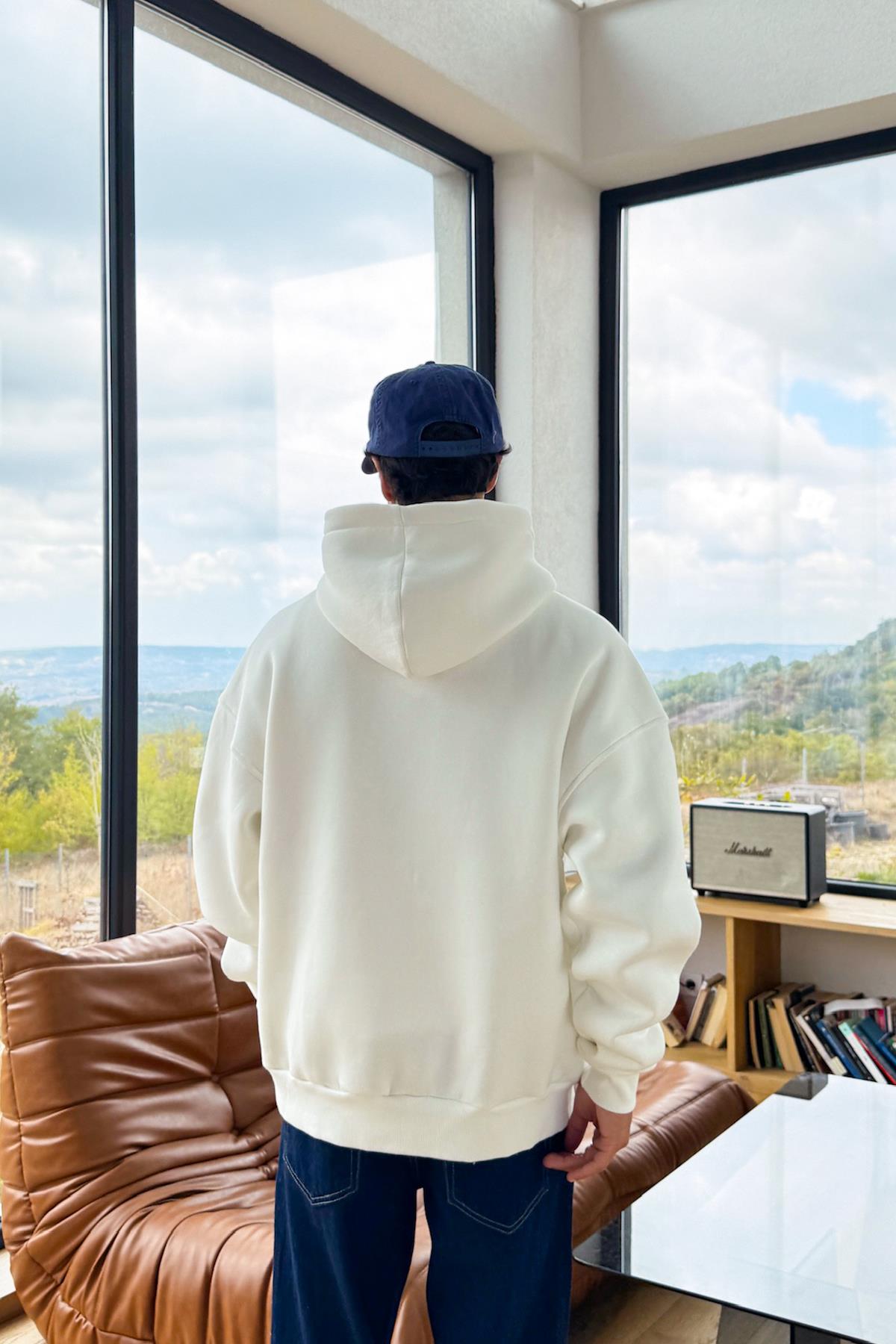 Yale Baskılı Hoodie Ekru