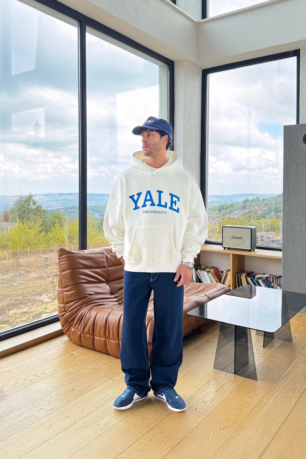 Yale Baskılı Hoodie Ekru