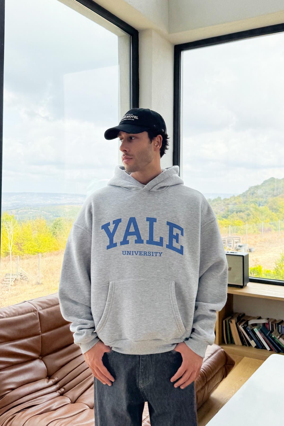Yale Baskılı Hoodie Gri