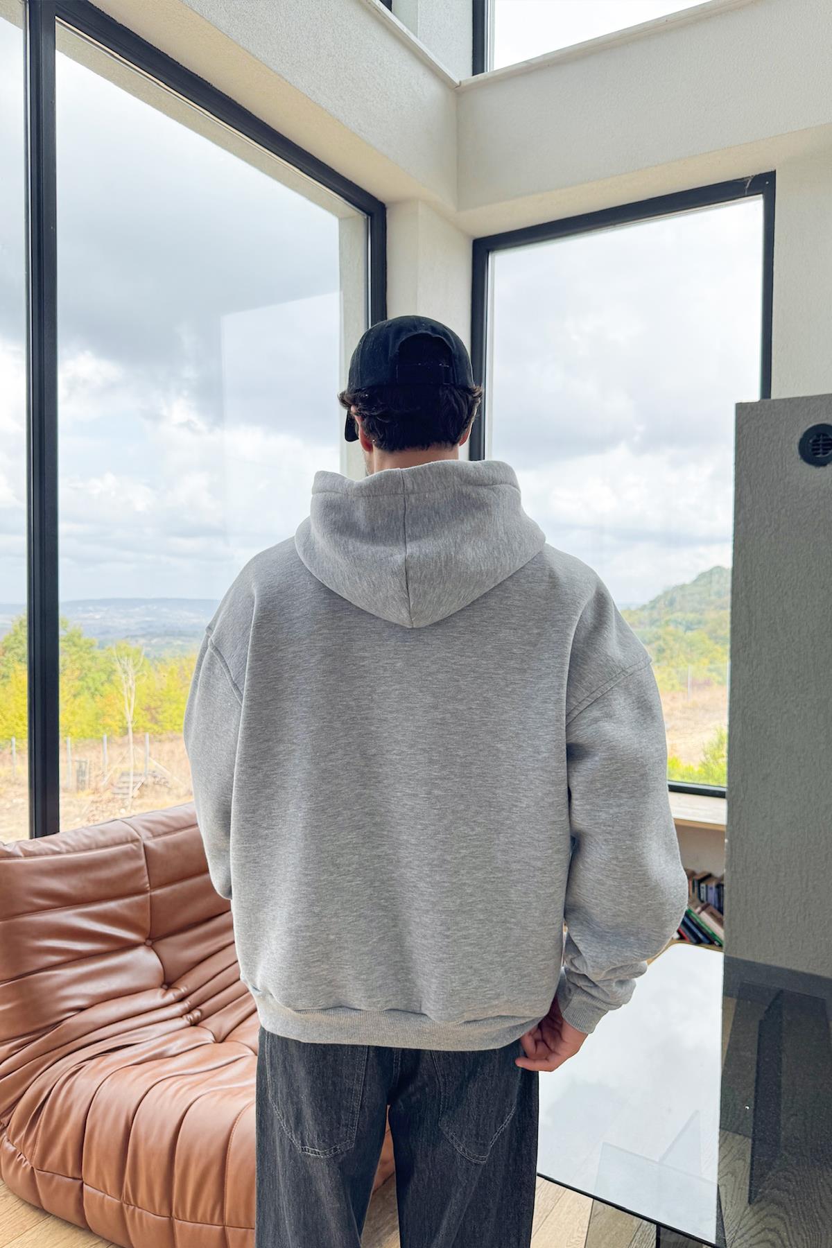 Yale Baskılı Hoodie Gri