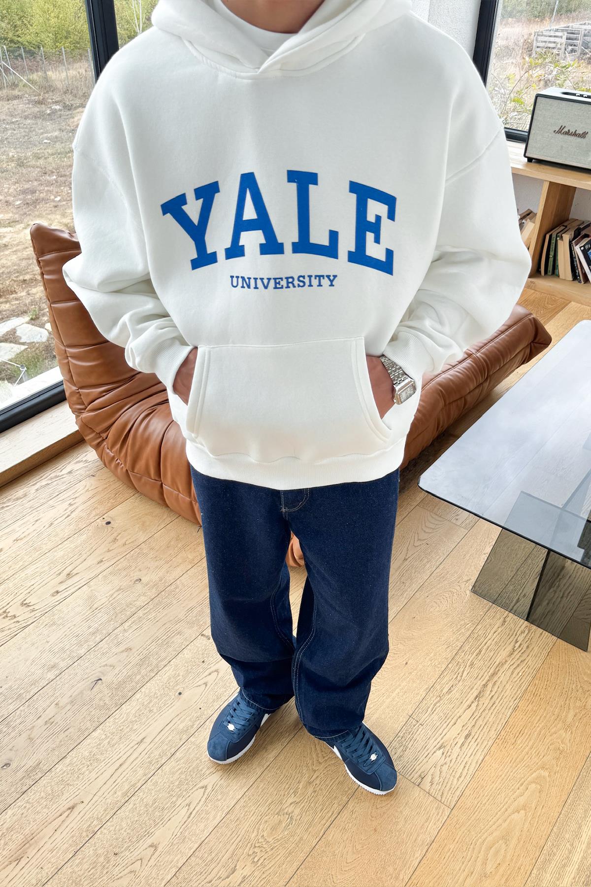 Yale Baskılı Hoodie Ekru