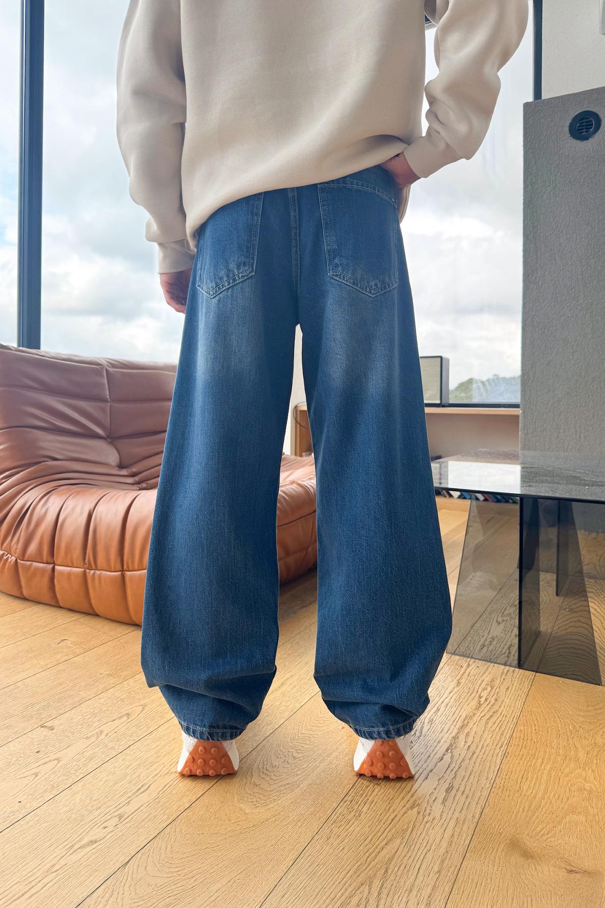 Yıkamalı Baggy Fit Mavi
