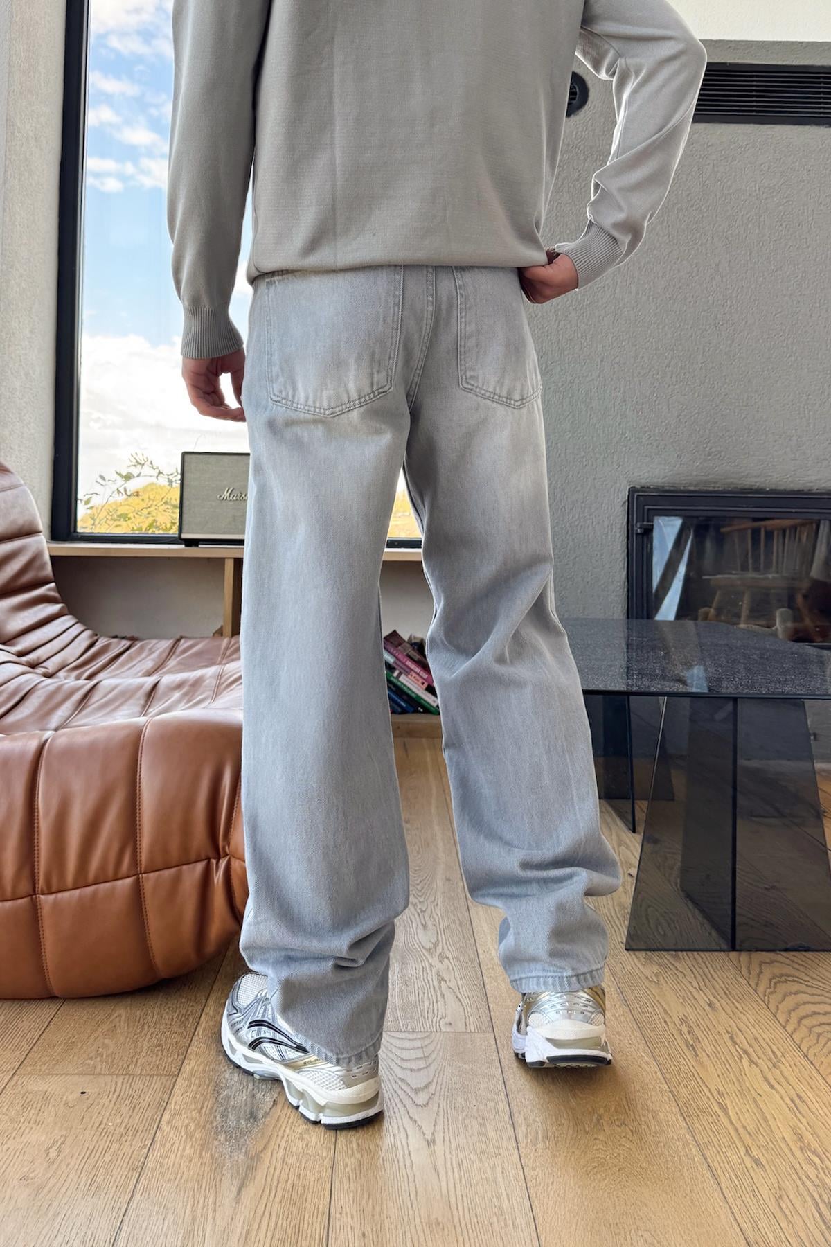 Yıkamalı Baggy Fit Gri