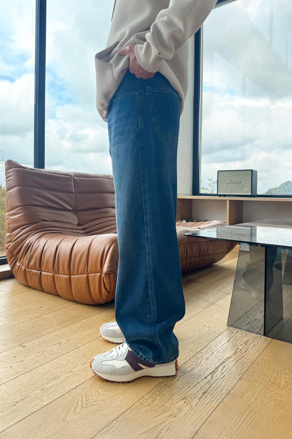 Yıkamalı Baggy Fit Mavi