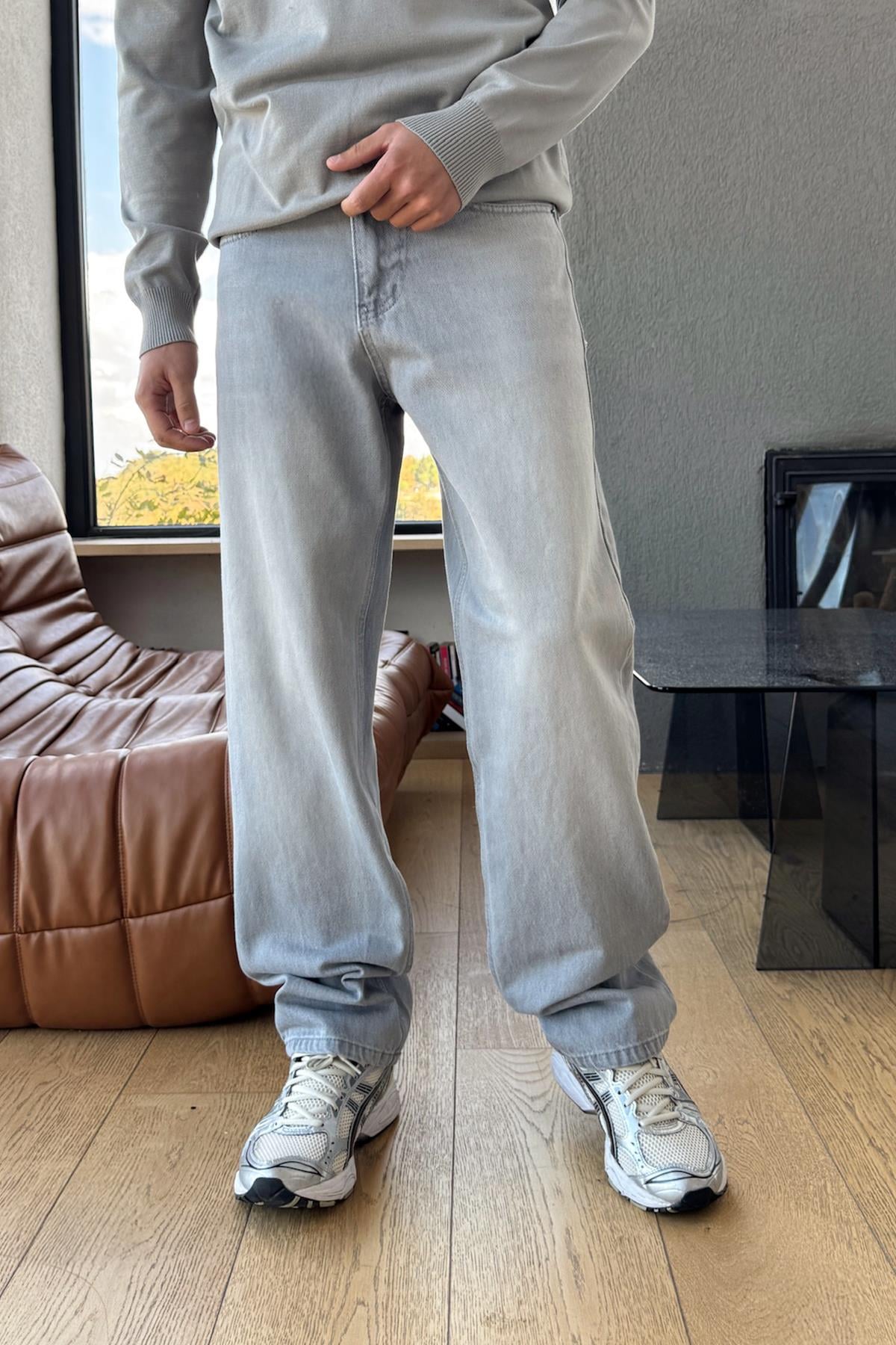 Yıkamalı Baggy Fit Gri