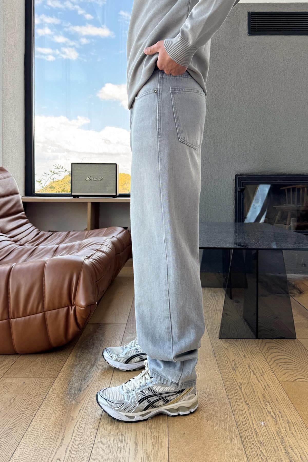 Yıkamalı Baggy Fit Gri