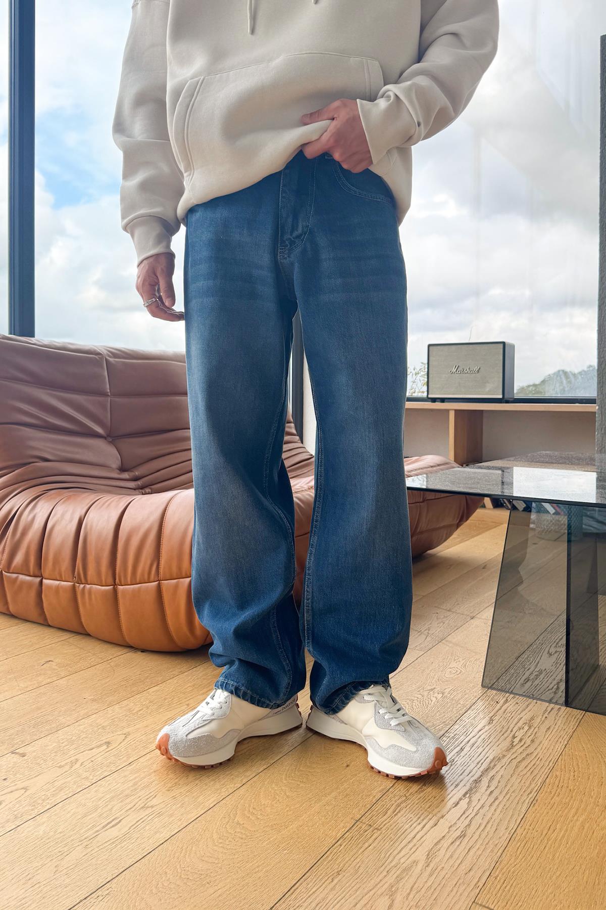 Yıkamalı Baggy Fit Mavi